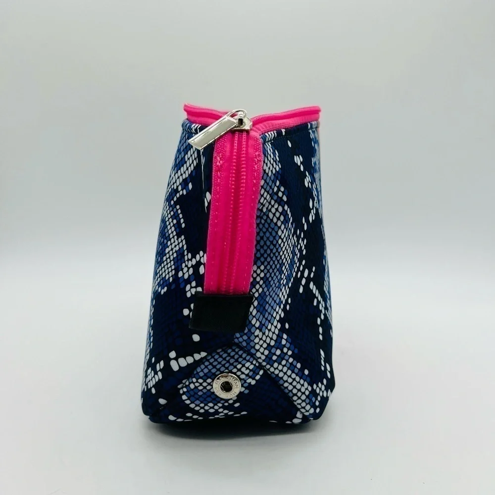TAYLOR GRAY SARAH LARGE CARRYALL COSMETICS BAG BLUE SNAKESKIN PATTERN NWT